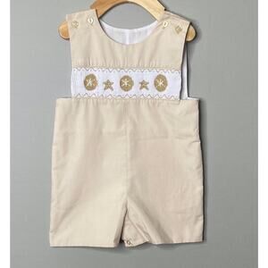 The Smockling Tan Smocked Starfish Sea Dollars Jon Jon Boys 12 Mo